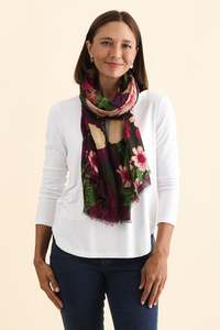 Enhance Accessories: Hazlett Dark Green Floral Scarf