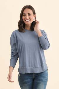 Foxwood: Farrah Blue Cotton Long Sleeve Top
