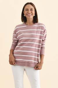 Foxwood: Farrah Blush Stripe Cotton Long Sleeve Top