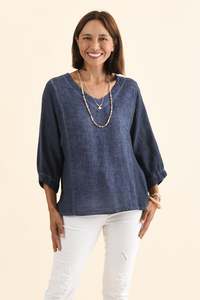 Ziola Blue Linen Cotton Sleeved Top