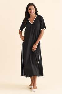 Dorcas Black Contrast V Neck Dress