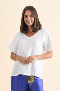 Dame White Linen Embroidered Top