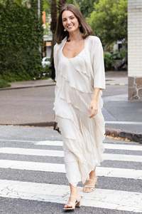 La Strada: Dominica Champagne Silk Ruffle Dress