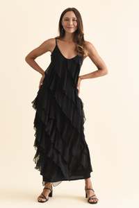 La Strada: Dominica Black Silk Ruffle Dress
