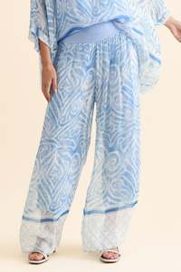 La Strada: Reba Blue Swirl Silk Layer Pants