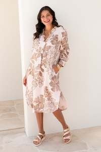 La Strada: Slayde Pink Floral Linen Collared Dress