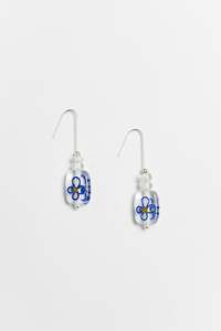 Rancho: Celia Blue Flower Glass Hook Earrings