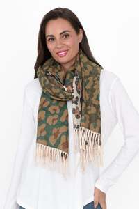 Tiger Tree: Marwa Orange Leopard Tassel Scarf