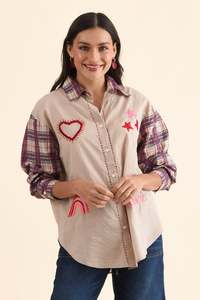 Zoda: Woods Purple Whimsy Cotton Embroidered Shirt