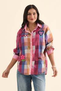 Zoda: Woods Pink Heart Cotton Embroidered Shirt