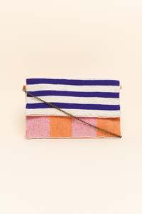 Zoda: Lilibet Blue Stripe Beaded Clutch