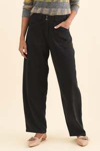 Black Clothing: Bronel Black Cotton Tapered Pants