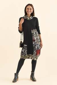 Black Clothing: Deola Black Patchwork Knit Dress