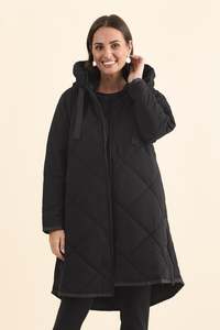 Koami Black Quilted Hooded Coat