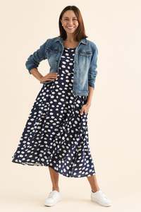 Zaelia Navy Spot Crescent Dress
