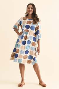 Spot Edit: Nicolette Navy Spot Cotton Blend Sleeved Dress