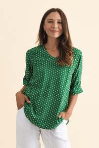 Spot Edit: Riveria Green Dash V Neck Top