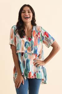 Alvina Blue Abstract Layered Tunic Top
