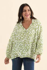 Spot Edit: Palmer Green Spot Cotton Long Sleeve Top