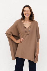 Tops Sleeved1: Nastia Mocha Wool Blend Jumper