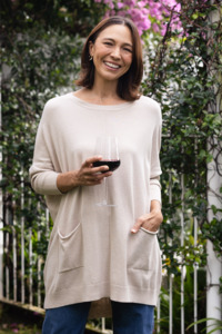 Tops Sleeved1: Helsinki Beige Knit Pocket Jumper