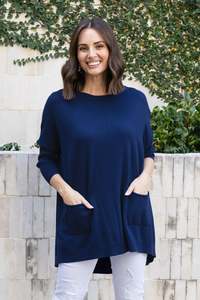 Tops Sleeved1: Helsinki Navy Knit Pocket Jumper