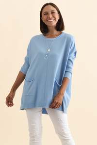 Tops Sleeved1: Helsinki Blue Knit Pocket Jumper