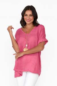 Tops Sleeved1: Oversized Anna Pink Linen Tee