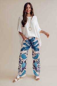 Italian Star: Sona Blue Tropical Wide Leg Pants