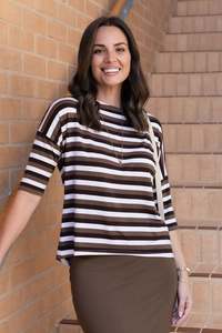 Teacher Outfits: Camila Brown Stripe Bamboo Top