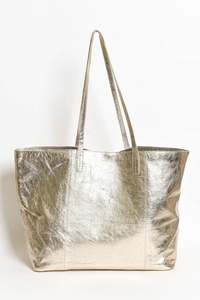 Elara Champagne Metallic Tote Bag