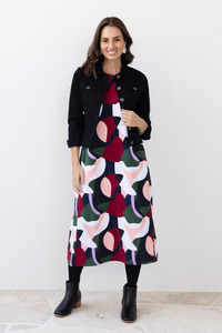 Ronja Red Abstract Cotton Pocket Dress