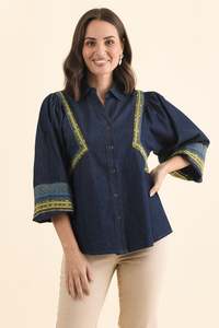 The Denim Edit: Stiles Blue Denim Puff Sleeve Top