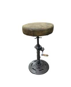 Iron Adjustable Height Stool with Leather Seat