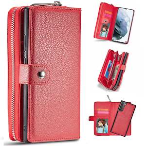 Galaxy S21 Cases: Samsung S21 Case Zipper Wallet (Red)