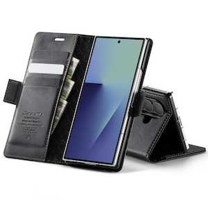 Vintage PU Leather Wallet Case with Hinge Protection for Samsung Galaxy Z Fold 7 [Black]