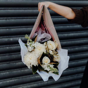 For Him: Large white + green Bouquet in  Carrier