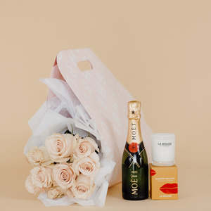 Rose Carrier Bouquet + Maison Balzac Candle + Mini Moët