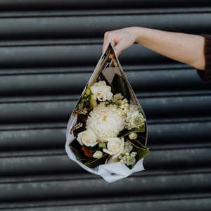 Corporate: Mixed Bouquet Whites and Greens in Carrier