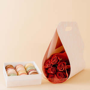 Romantic: 1/2 Dozen Red Rose Carrier + Jaime Les Macarons - Best Value Bundle