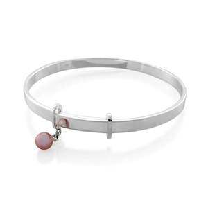 Christening Jewellery: EXPANDABLE STERLING SILVER BANGLE WITH PINK FRESH WATER PEARL