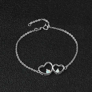 White Opal Bracelets for Women Double Heart Bracelets
