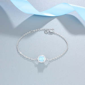 Women Bracelets: Square Created Blue Opal Bracelets with Cubic Zirconia