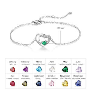 Personalized Engraved Name Bracelets Heart Birthstone Chain Bracelet