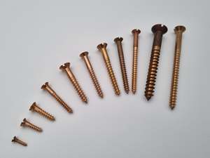 Export: Woodscrews Silicon Bronze true wood screw style slotted drive 47 sizes