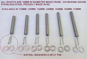 Rubber Rollers: 115MM TO 175MM, 16MM -316 MARINE GRADE STAINLESS PINS/SHAFT FOR BOAT TRAILERS ROLLERS