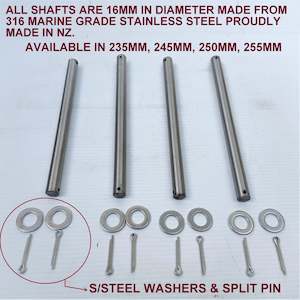 Rubber Rollers: 16MM 316 MARINE GRADE STAINLESS PINS/SHAFT FOR BOAT TRAILERS ROLLERS