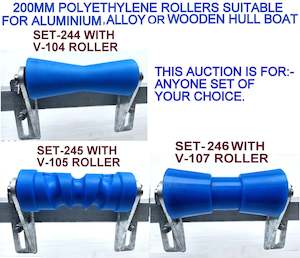 Keel Rollers Brackets Combo Deals: KEEL ROLLER- 200MM POLYETHYLENE BOAT ROLLERS + BRACKET +'U' BOLT + 19MM SHAFT