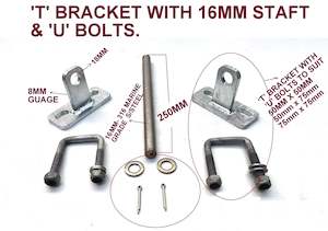 Stainless Steel Pins Jockeywheel U Bolts: "T' BRACKET- Super Heavy-Duty 'T' Bracket Without Rollers For Boat Trailers.
