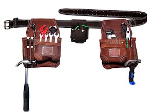 Toolbelts Accessories: TOOL BELT-LEATHER DOUBLE POUCH TOOL BELT DOUBLE WITH 4 POCKETS SLIDABLE ON BELT
